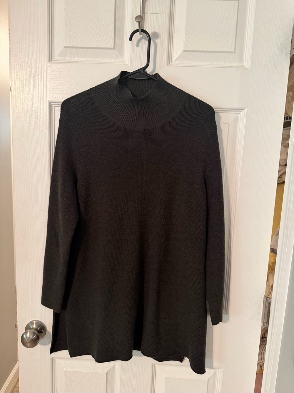 Eileen Fisher Italian Merino Wool Jersey Sweater S23 Black Grey Size Medium